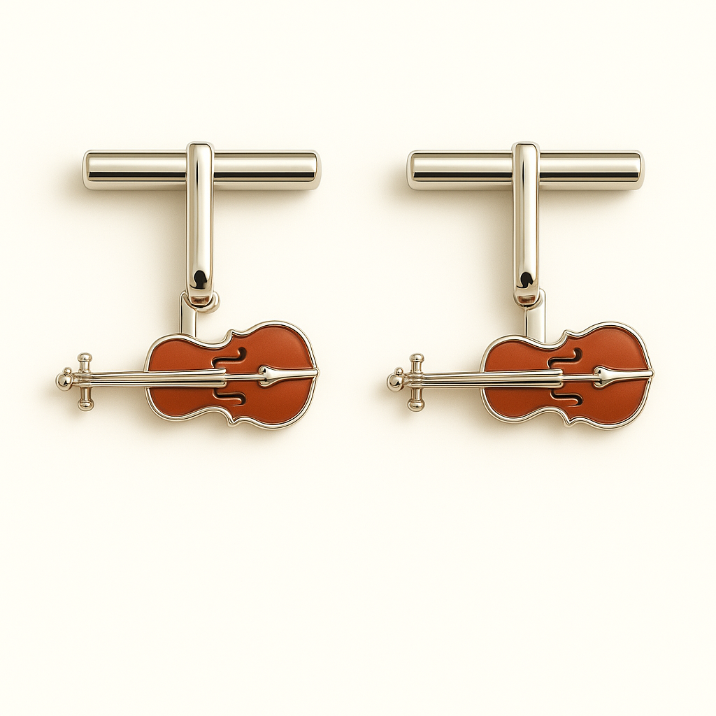 Silver platedViolin and Enamel Cufflink