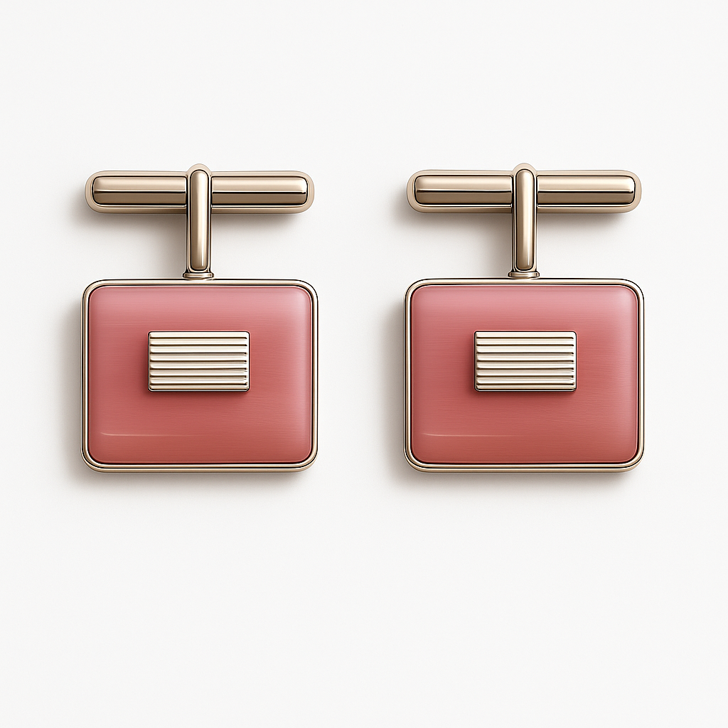 Rose Pink Enamel Silver Cufflink