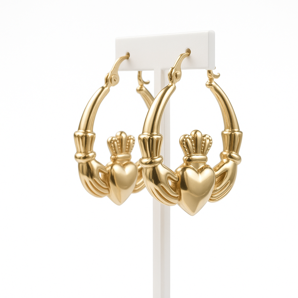 9ct yellow gold Claddagh hoops