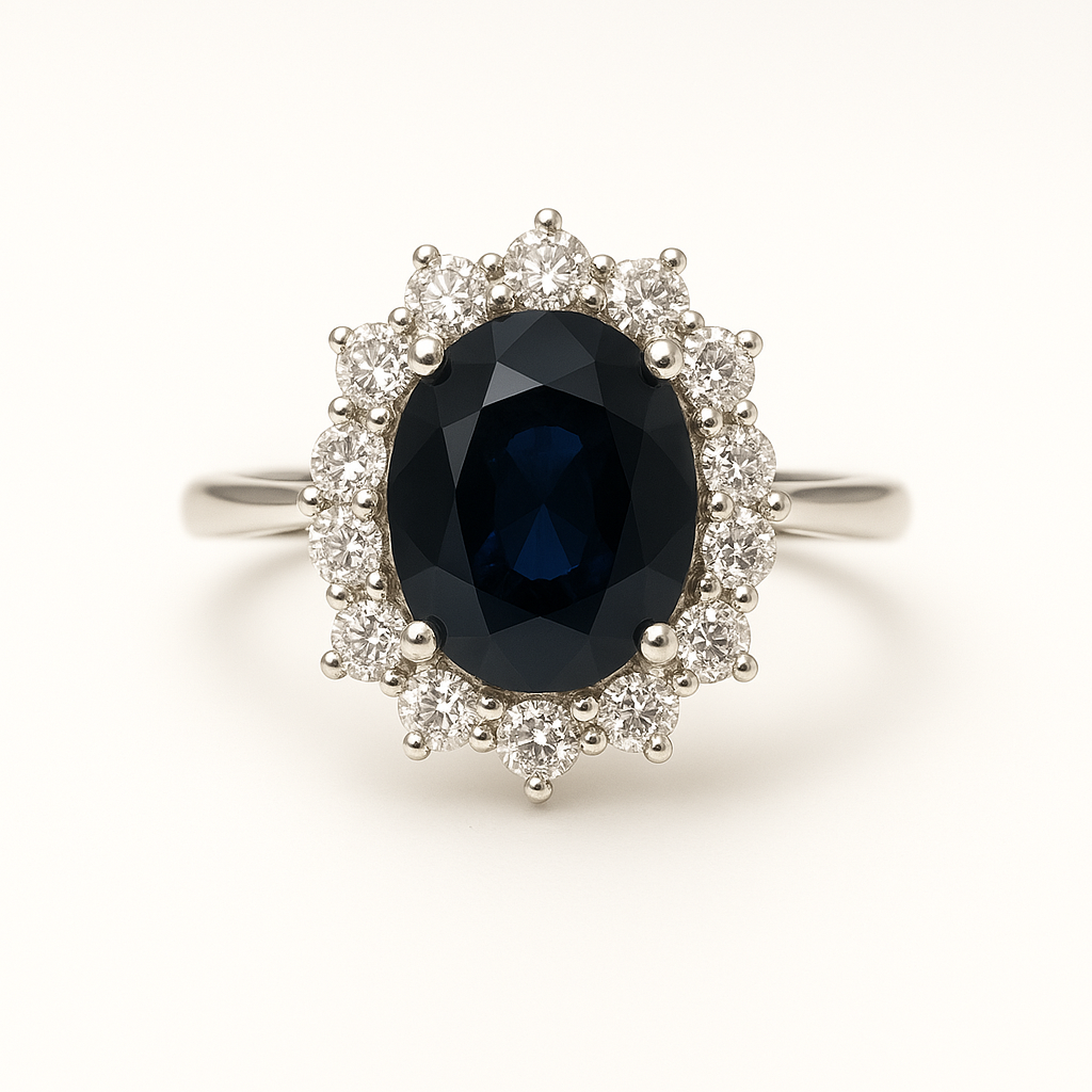 Platinum sapphire and diamond ring