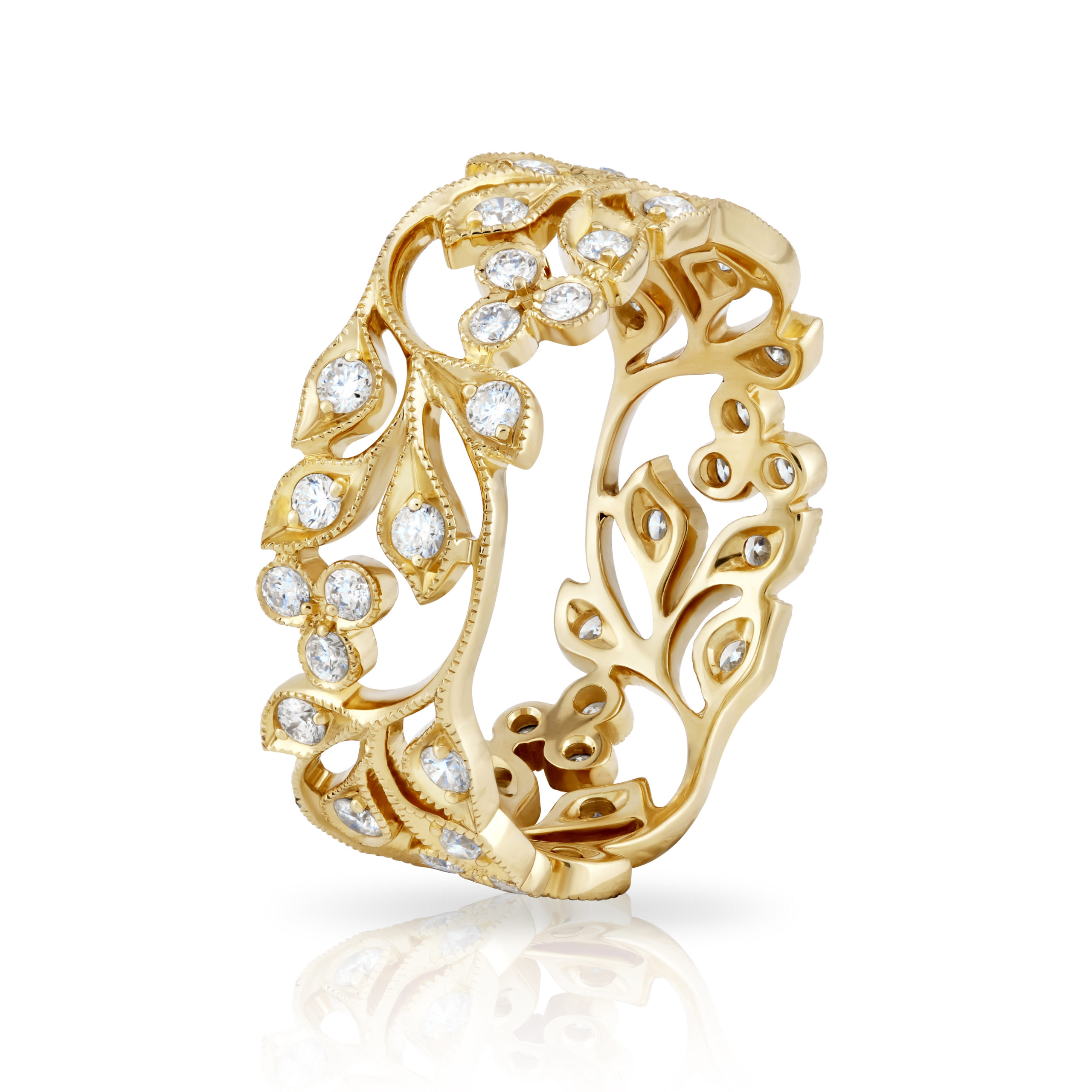 Gold Floral Leaf Diamond Set Ring