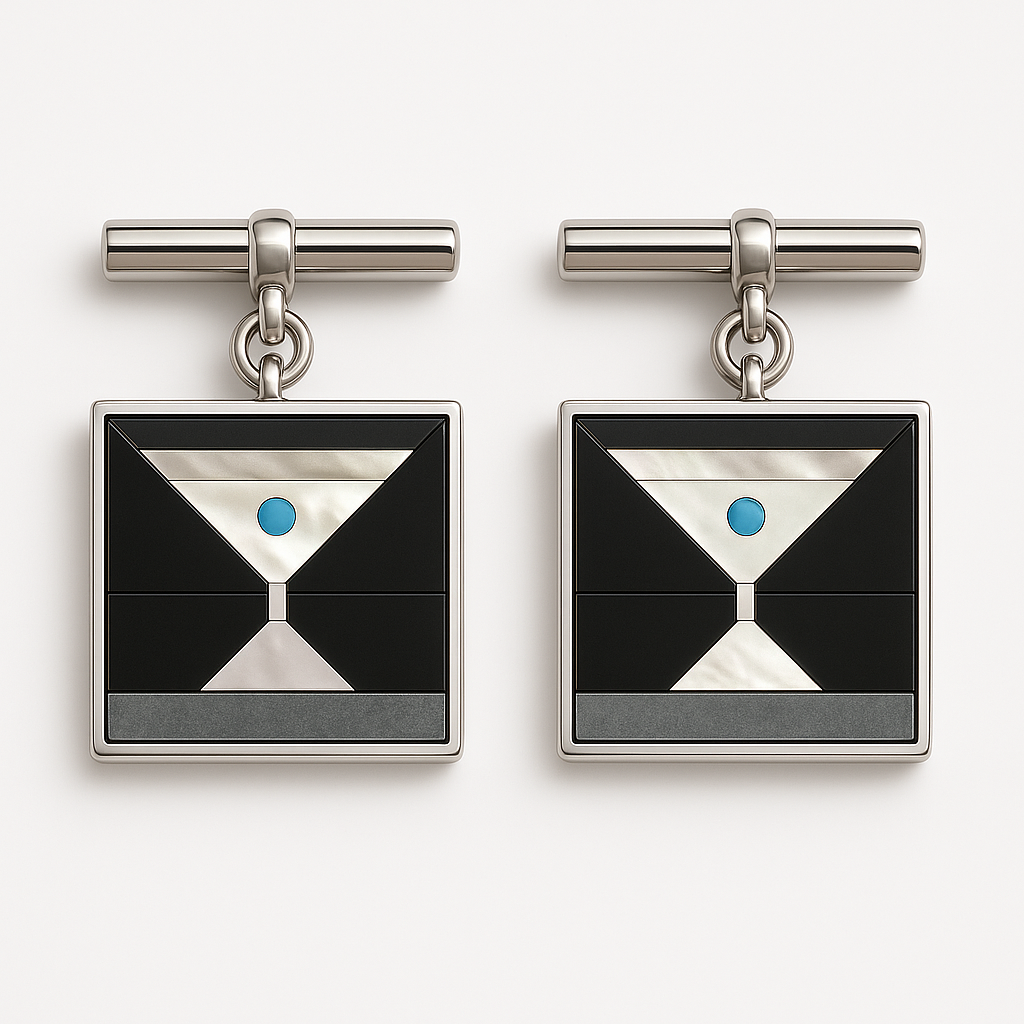 Art Deco Mother of Pearl & Onyx Silver Cufflink