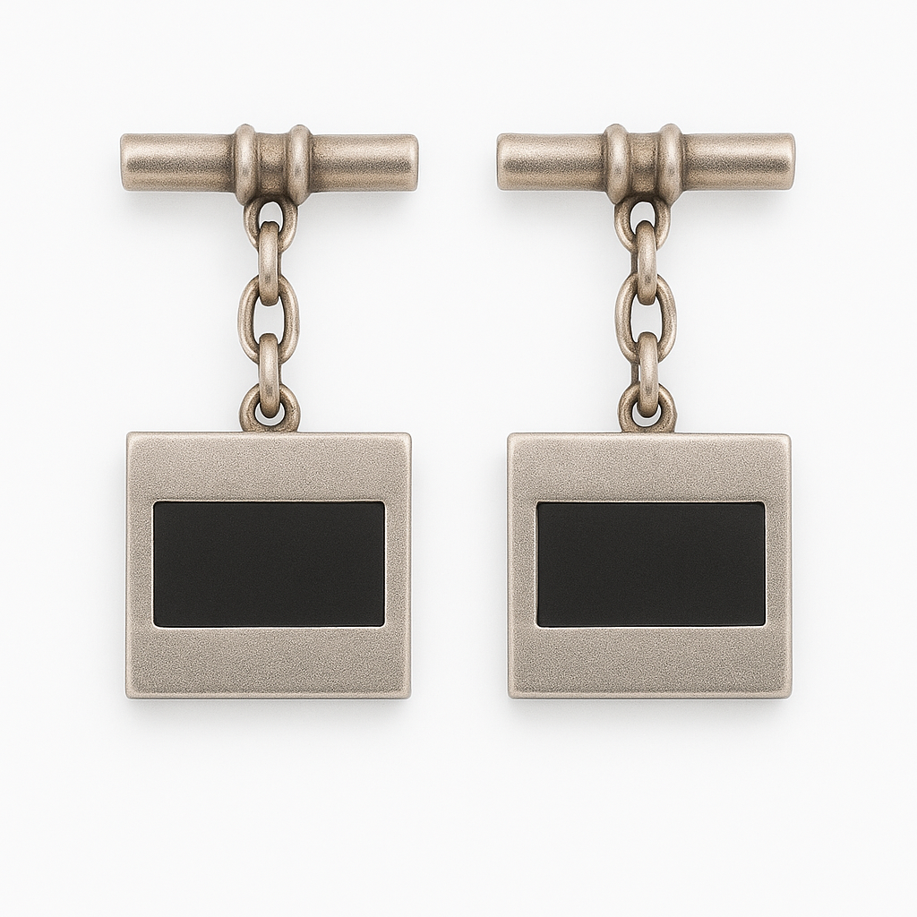 Silver & Onyx Rectangular Cufflinks