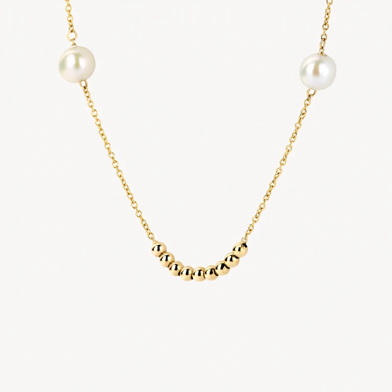 14k BLUSH Bead & Pearl Station Necklace - Image 2