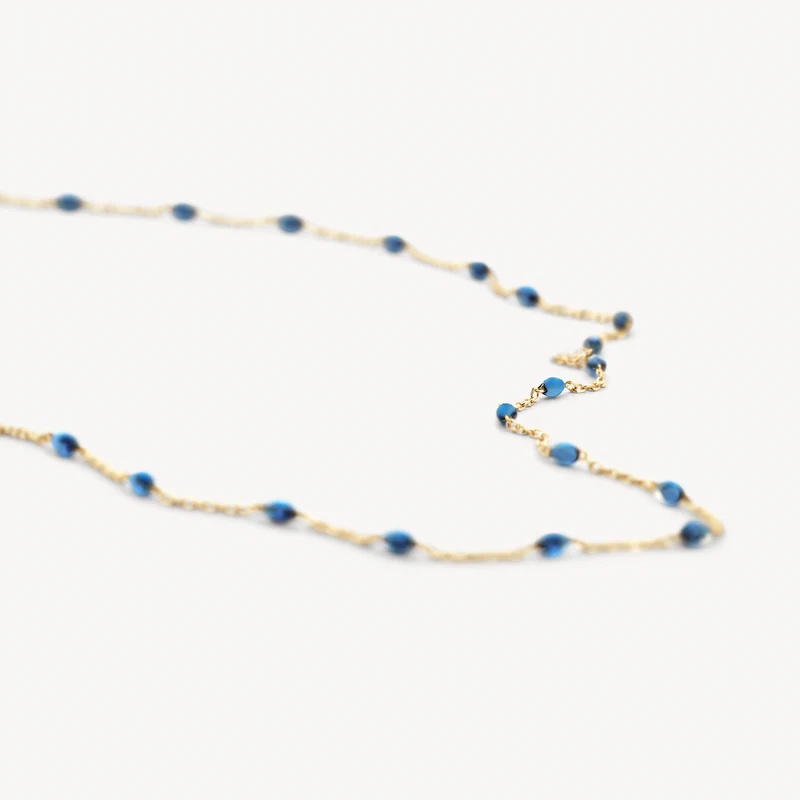 14k BLUSH Bead Necklace with Blue Resin - Image 2