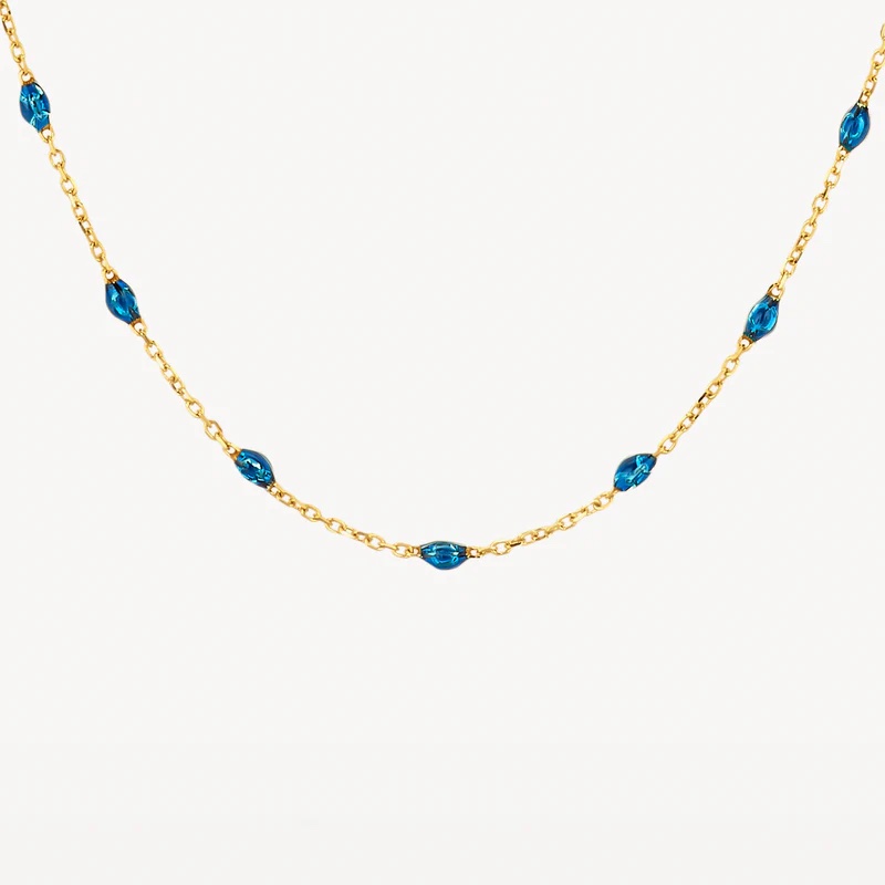 14k BLUSH Bead Necklace with Blue Resin