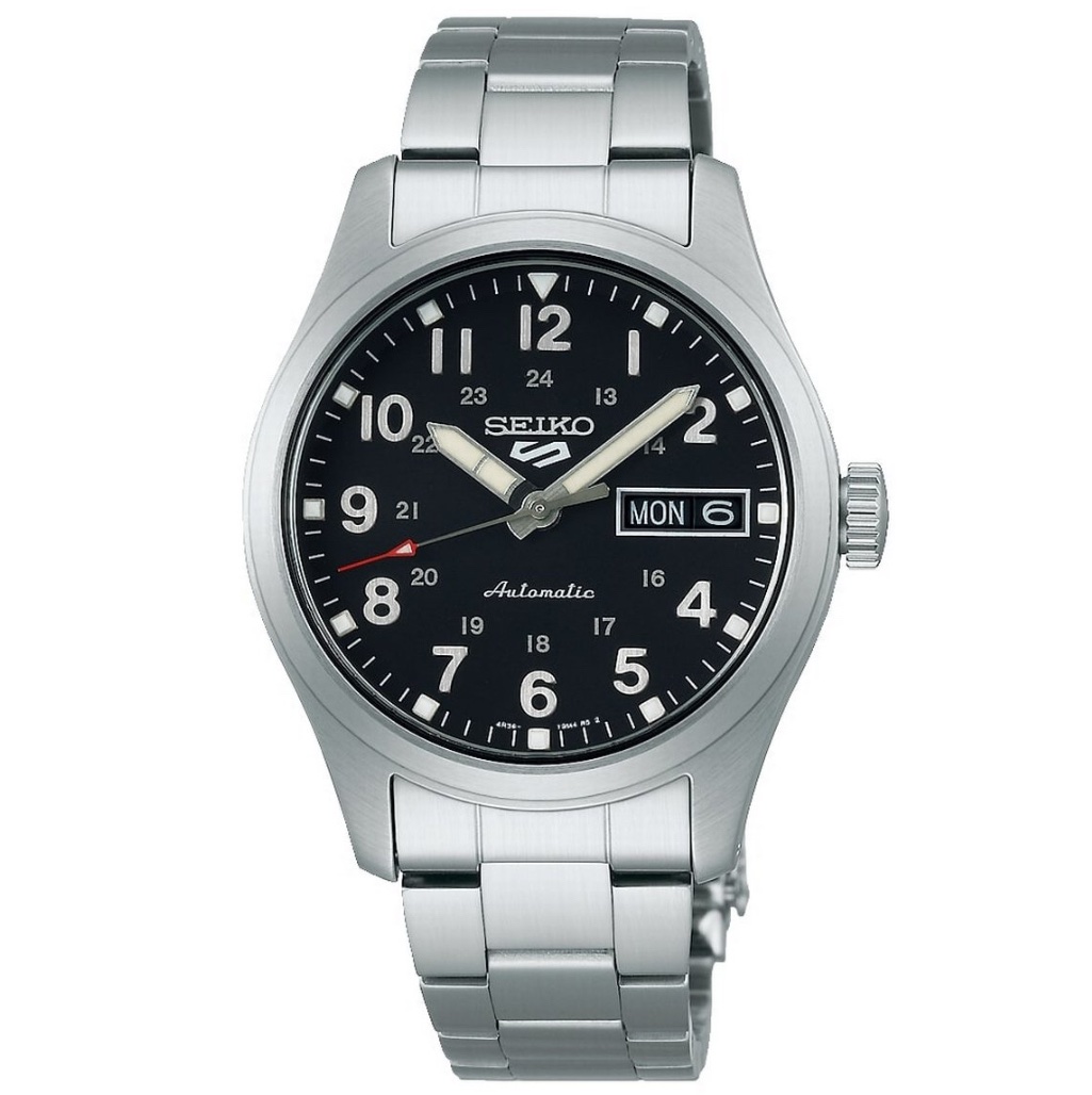 SEIKO SEIKO 5 MIDFIELD STAINLESS BLACK DIAL BRACELET WATCH