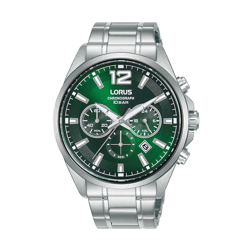 Lorus - Quartz Chronograph 43mm Dark Green Sunray Dial Steel Bracelet Watch