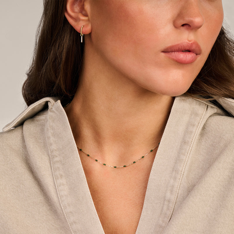 14k Blush Bead Necklace with Green Resin - Image 3