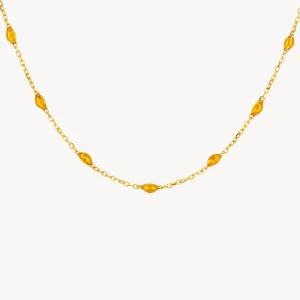 14k BLUSH Amber Resin Bead Station Necklace