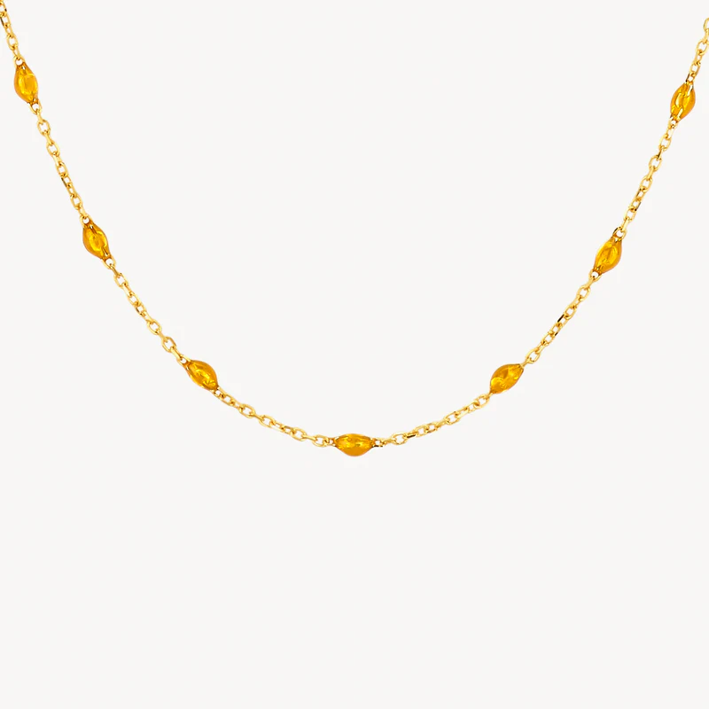 14k BLUSH Amber Resin Bead Station Necklace