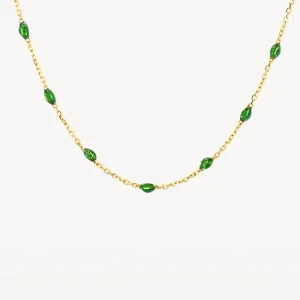 14k Blush Bead Necklace with Green Resin