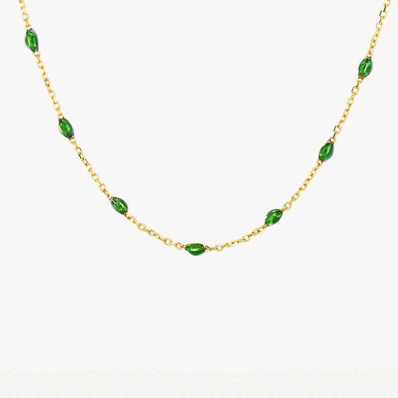 14k Blush Bead Necklace with Green Resin