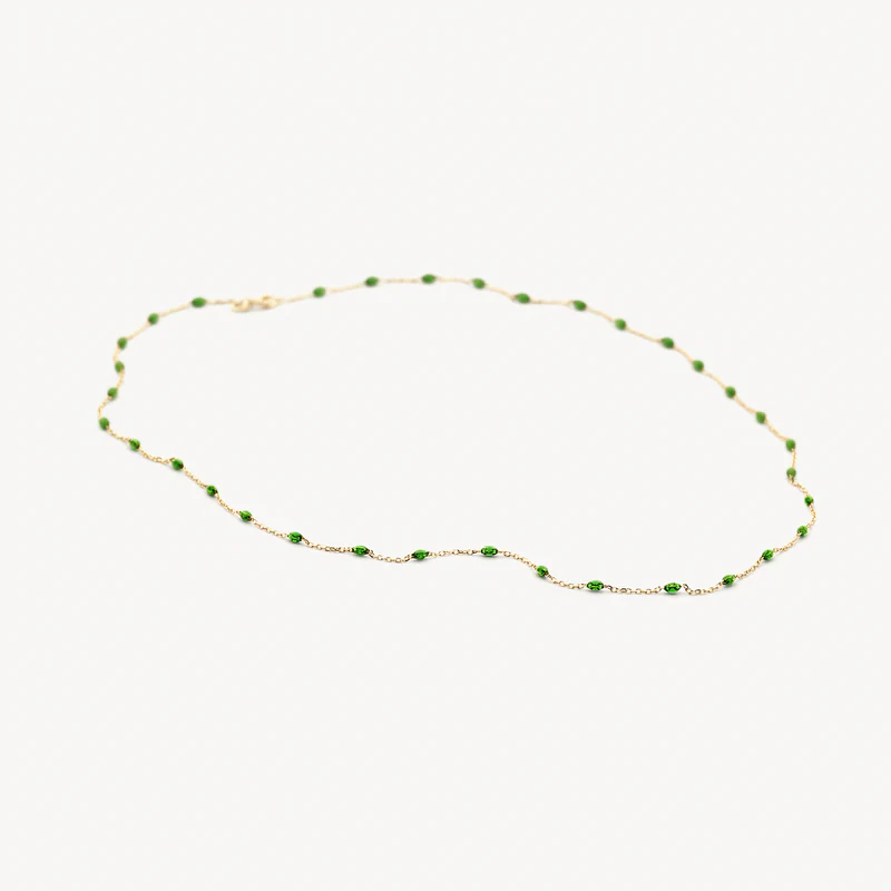 14k Blush Bead Necklace with Green Resin - Image 2