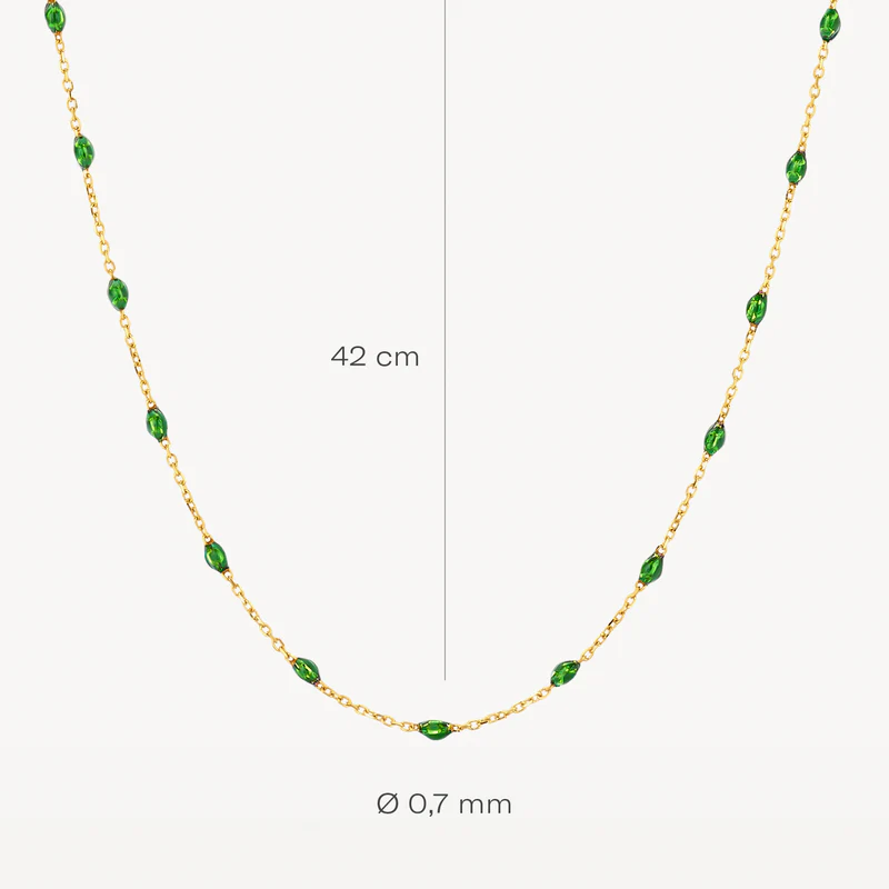 14k Blush Bead Necklace with Green Resin - Image 4