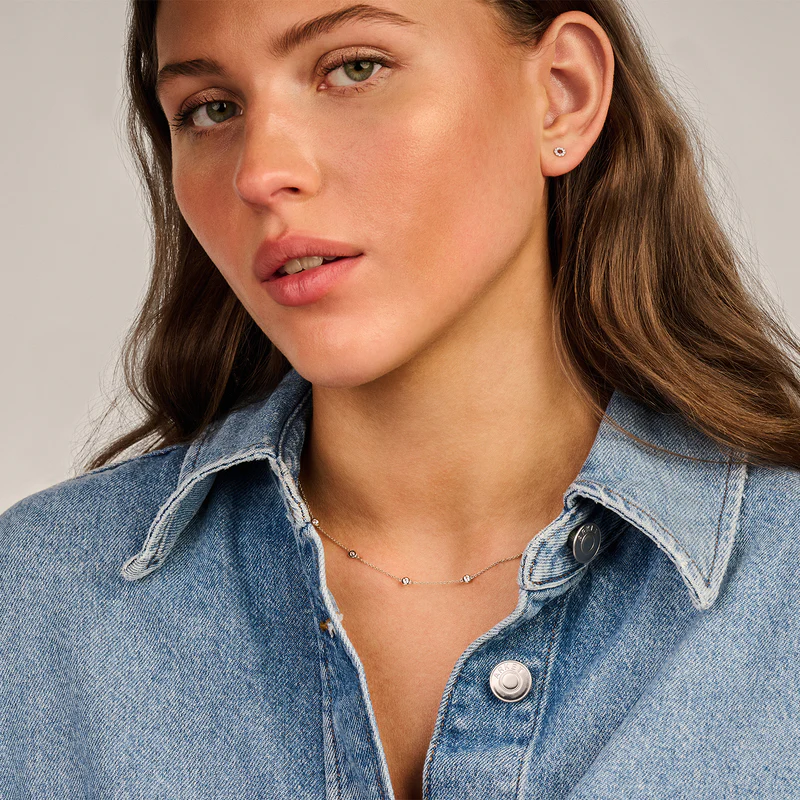 14k BLUSH Gold Round Zirconia Station Necklace - Image 3