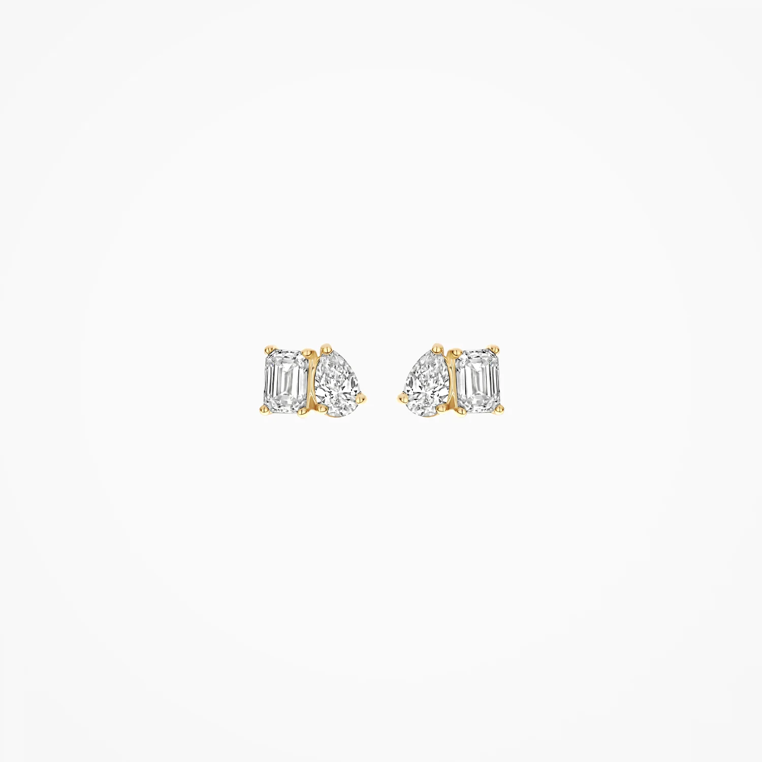 14k Blush Lab Diamond Pear and Emerald Cut Stud Earrings