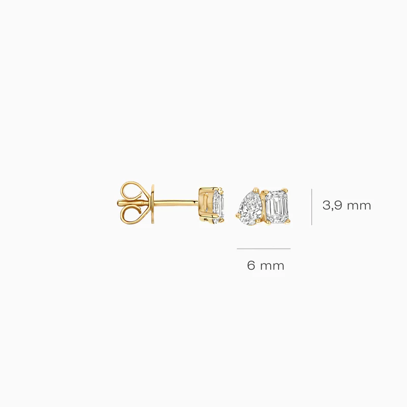 14k Blush Lab Diamond Pear and Emerald Cut Stud Earrings - Image 3